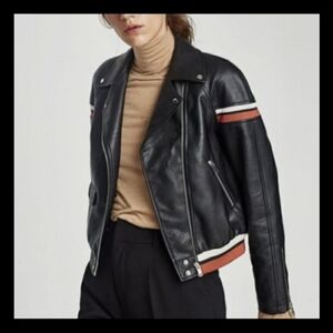 Zara Black and Striped Leather Jacket
